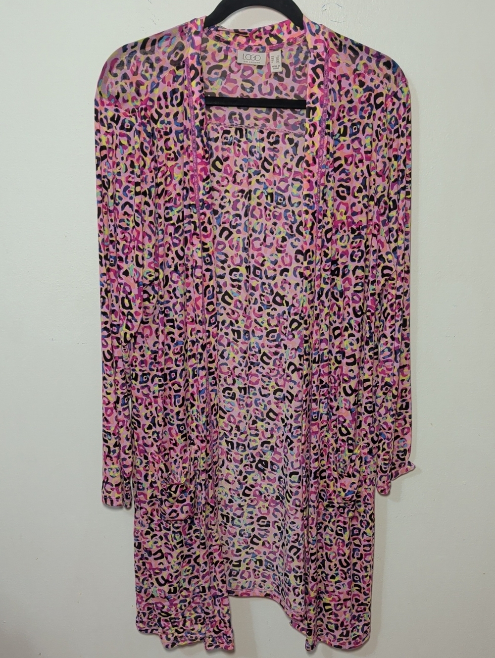LOGO by Lori Goldstein Sheer Pink Leopard Print Cardigan Colorful Womens Size 1X